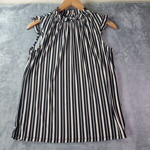 Adrianna Papell Womens Sleeveless Top XS Black White Striped Ruffle Neck Career‎